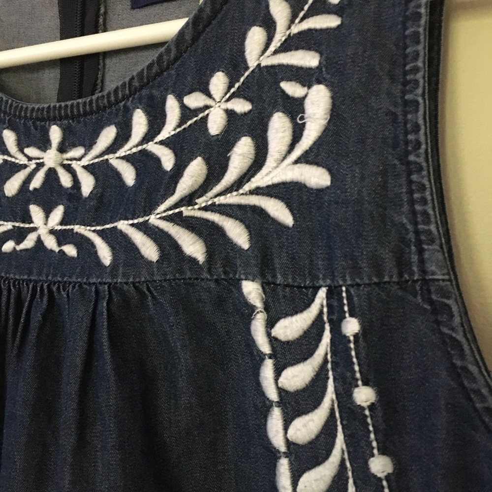 Embroidered denim tank